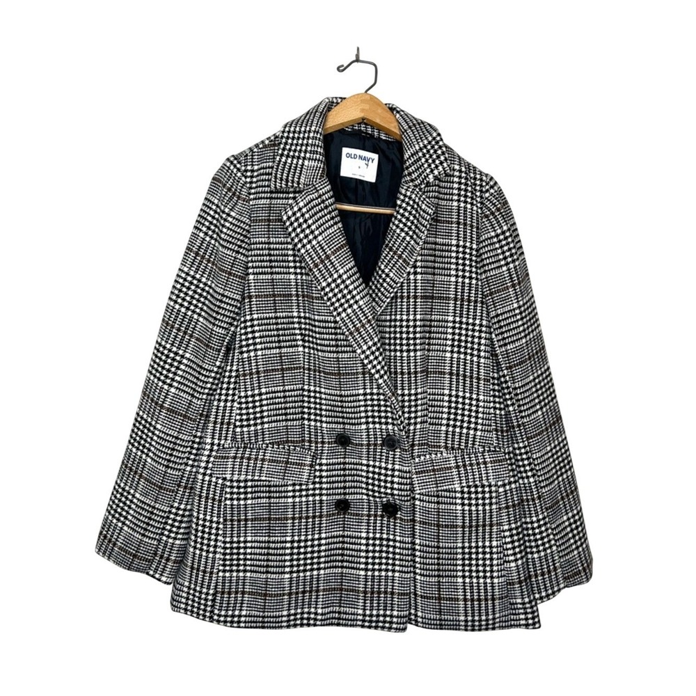 Old Navy Womens Classic Black & White Plaid Peacoat Small S